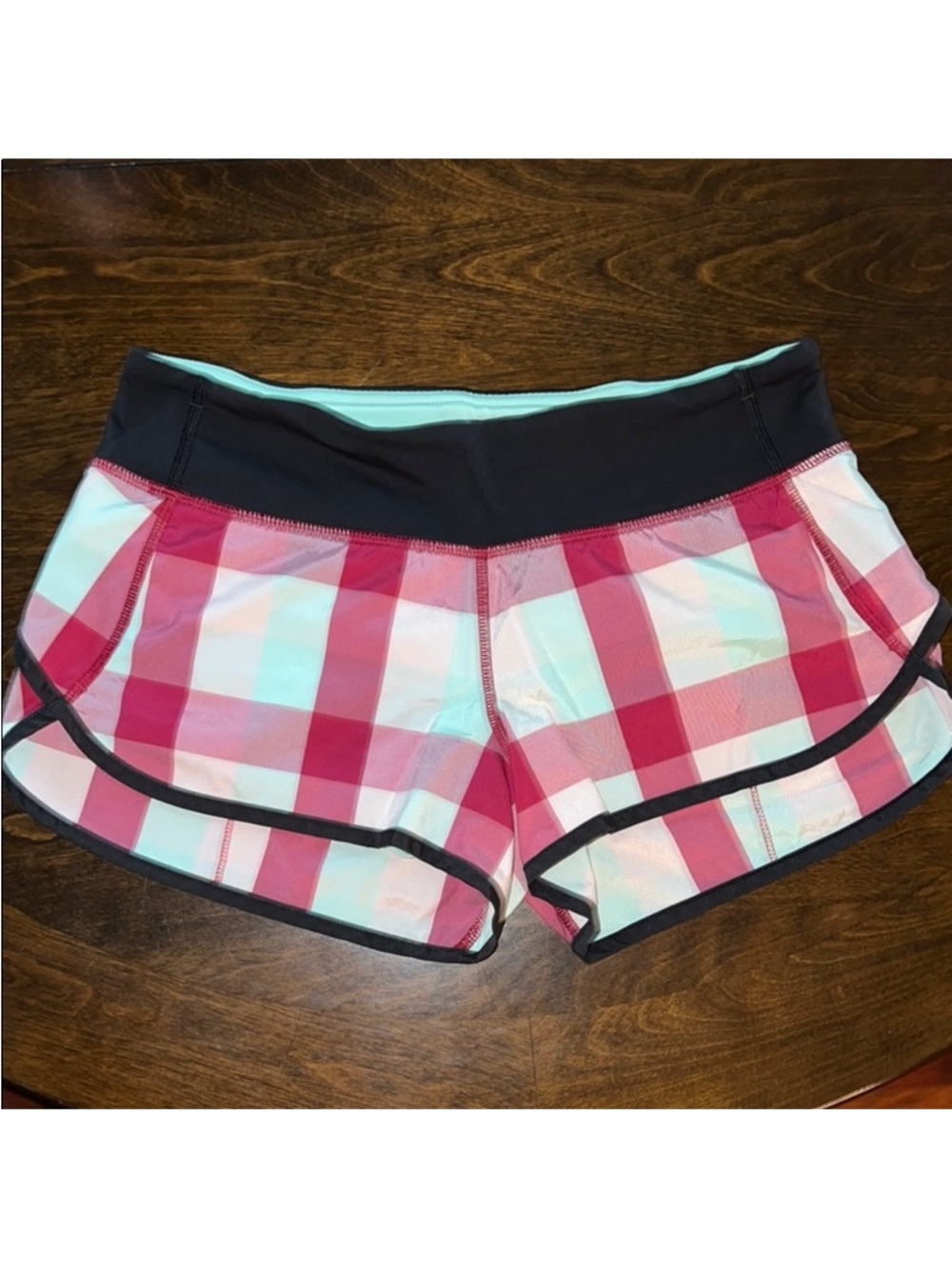 lululemon athletica Pink Plaid Athletic Shorts with Black Waistband